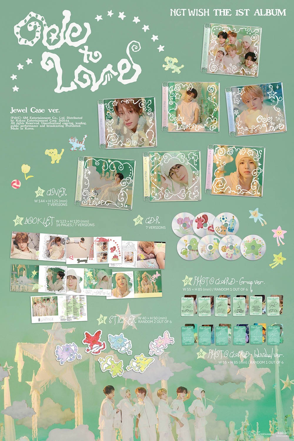 NCT WISH [ODE TO LOVE] 1st Album JEWEL CASE RANDOM Ver /CD+P.Book+2Sticker+Card