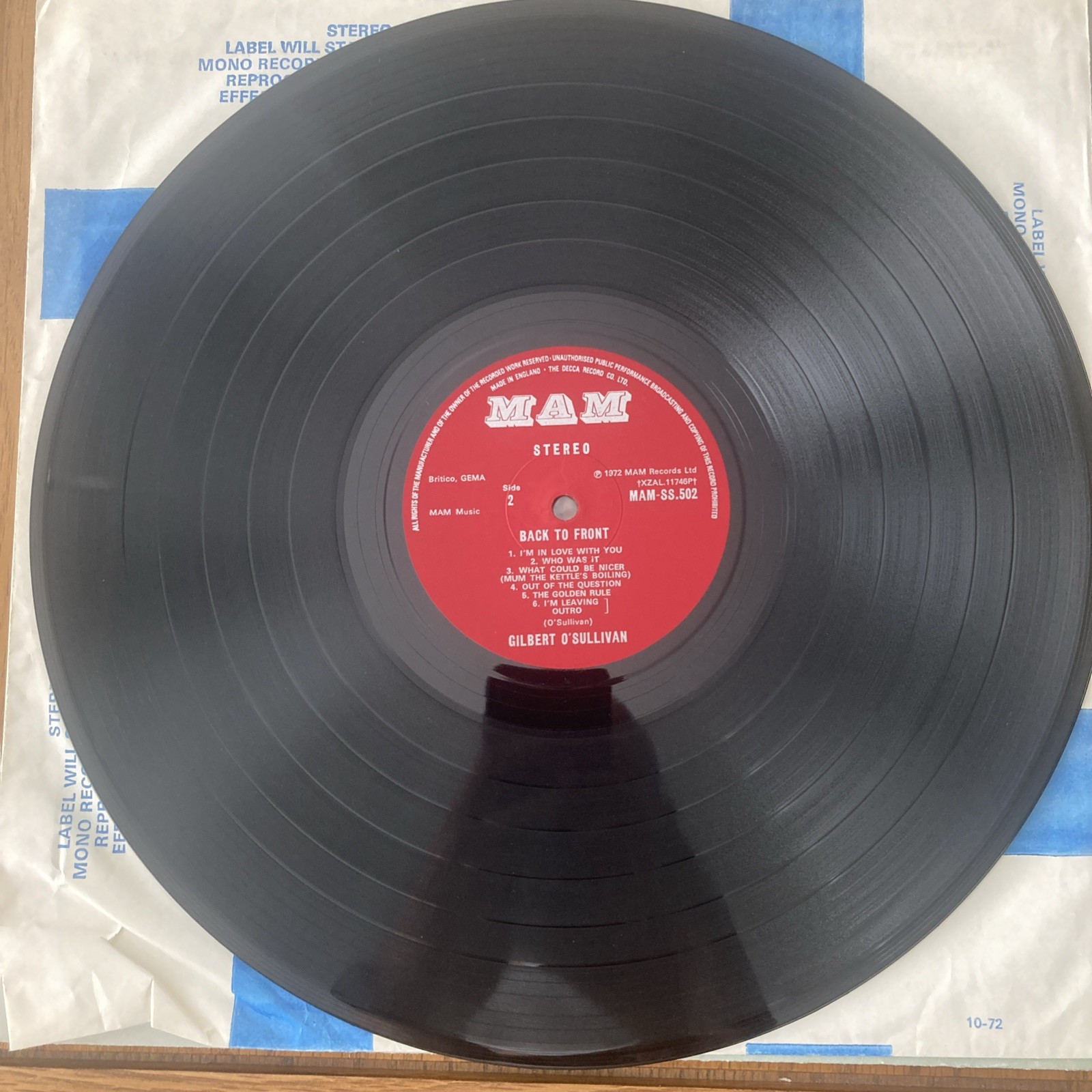 Gilbert O’Sullivan – Back To Front Vinyl LP (1972, MAM-SS 502, EX/VG+)