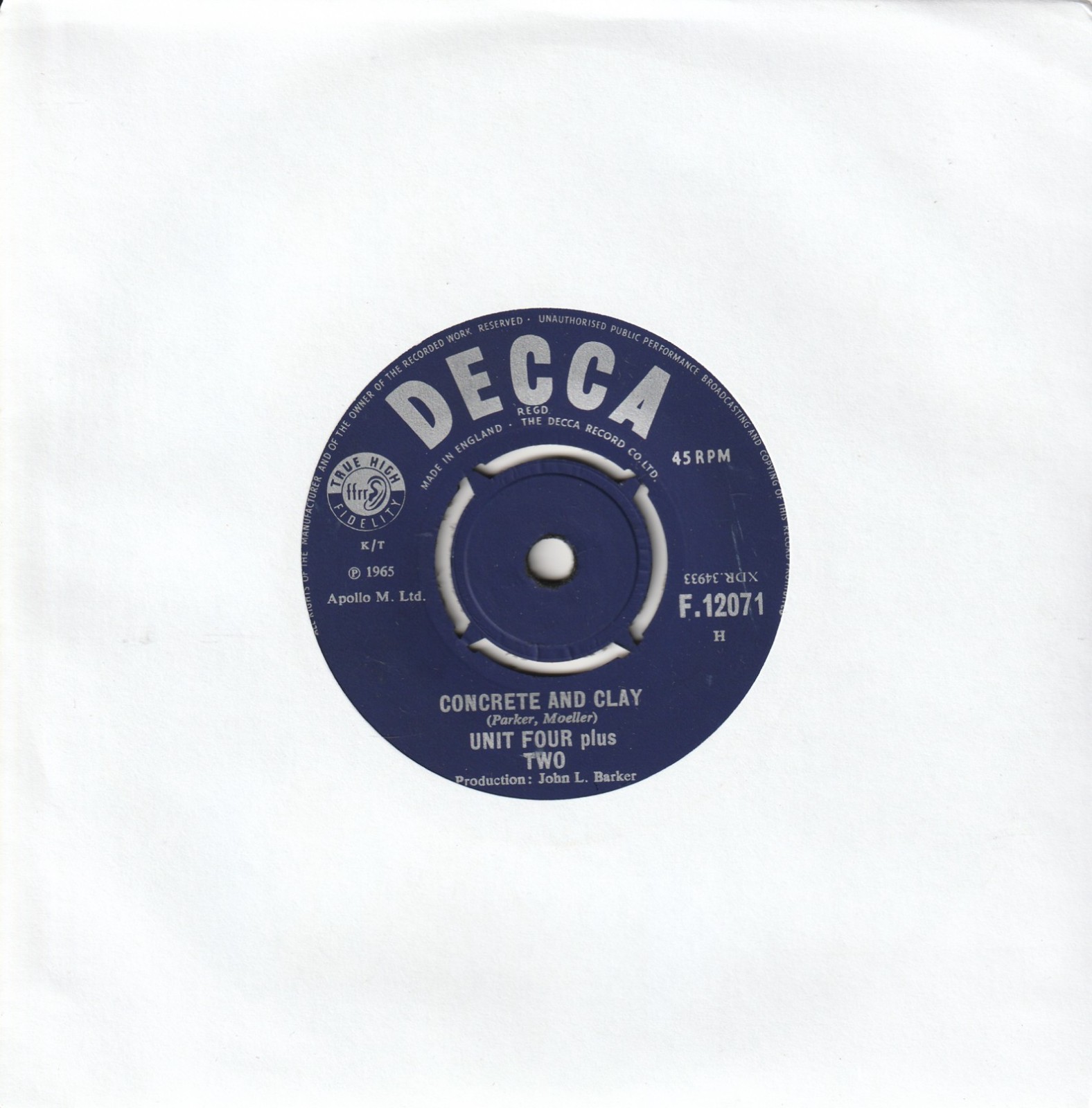Unit Four Plus Two – Concrete And Clay (Decca 1965) 7″ Single