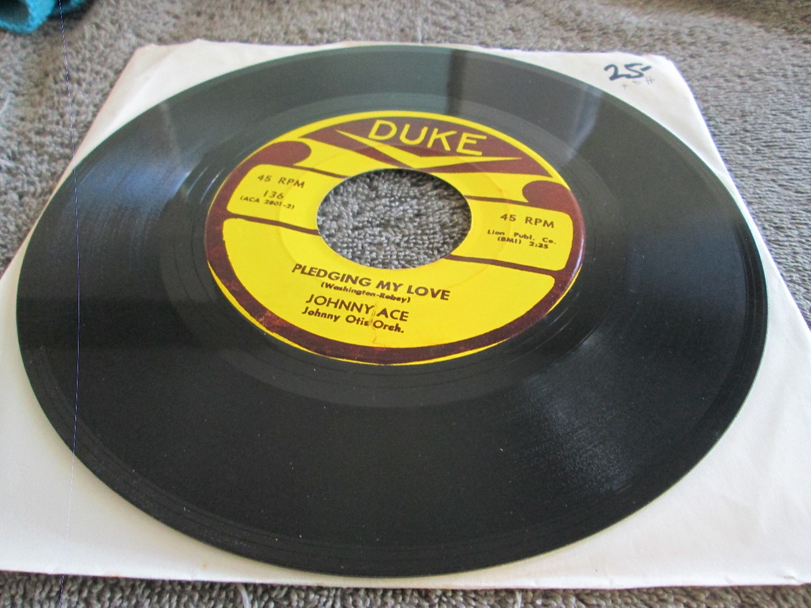 JOHNNY ACE – PLEDGING MY LOVE / NO MONEY – DUKE 136 ORIG 45 CLEAN HEAR!