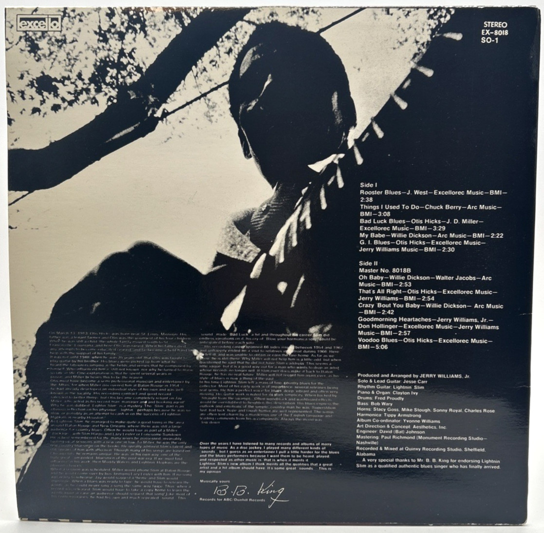 LIGHTNIN SLIM “High And Lowdown” LP Reissue Excello ‎– EX-8018 SO-1