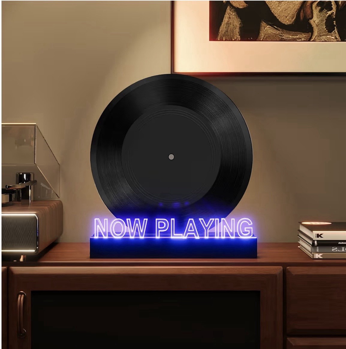 Now Playing Vinyl Record Stand- with 7 Color Changing Lights,Stylish Accent