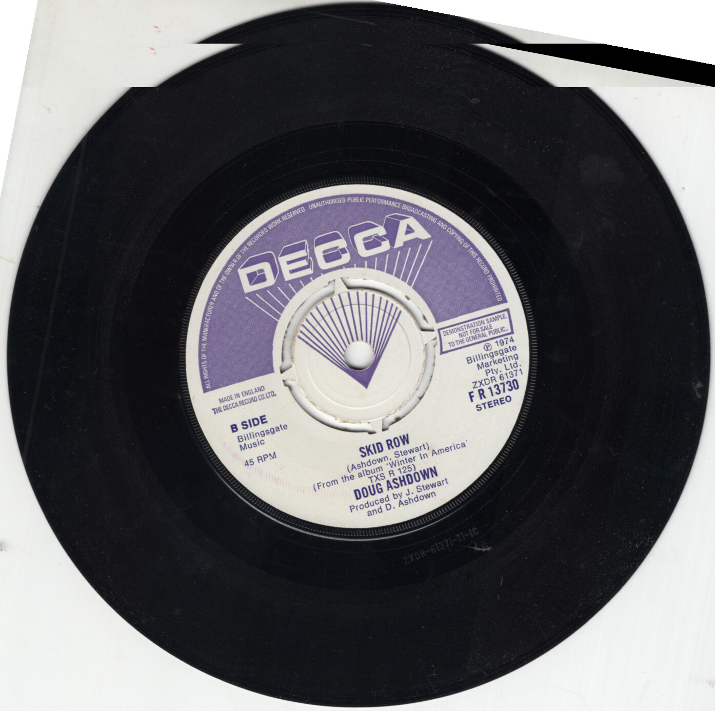 DOUG ASHDOWN ~ Winter In America ~ Rare 1974 UK PROMO 2-track 7″ vinyl single