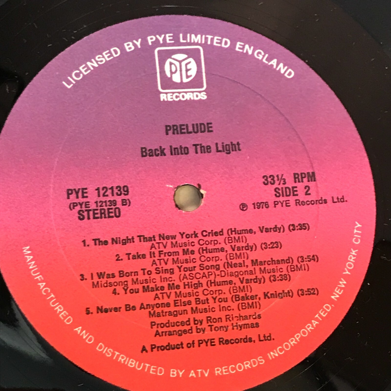 PRELUDE Back Into The Light 1976 USA Pye Records vinyl LP EXCELLENT CONDITION