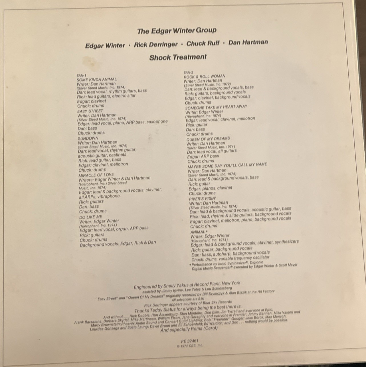 THE EDGAR WINTER GROUP SHOCK TREATMENT Epic Records PE-32461 LP VINYL EX/VG+