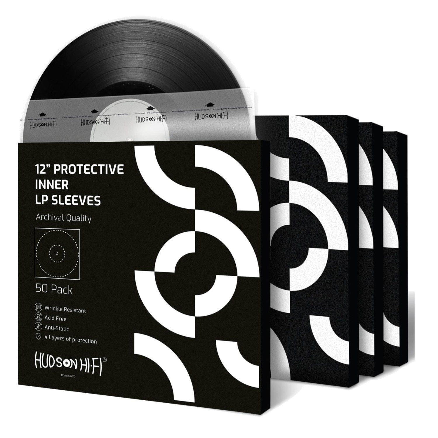 Hudson Hi-Fi Anti-Static Vinyl Record Inner Sleeves-Protective Sleeve 50 or 100