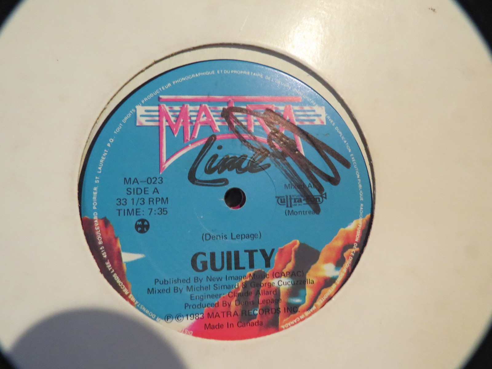 LIME ” GUILTY ” 12″ MAXI-SINGLE WRITING ON LABEL