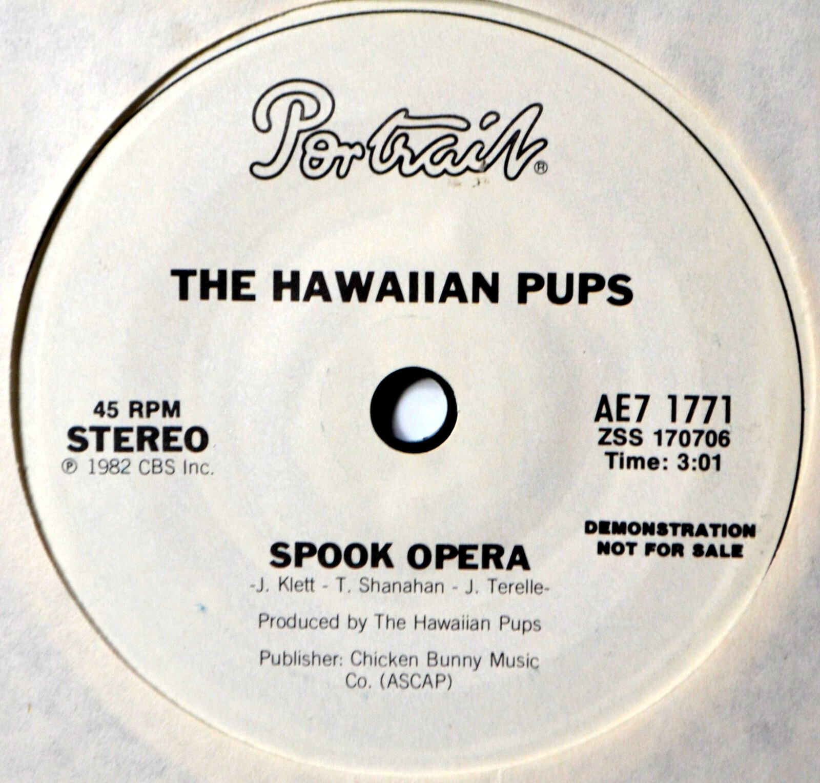The Hawaiian Pups Spook Opera DJ Promo New Wave Synth Pop EX 45 7″ Vinyl
