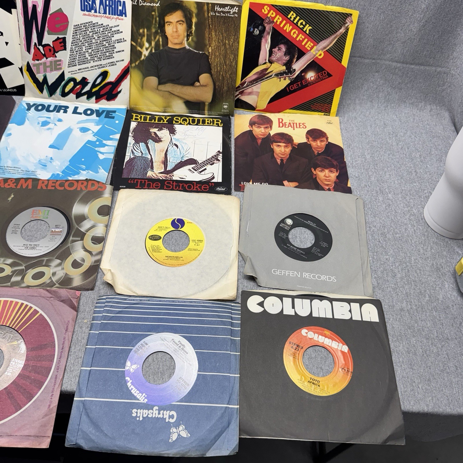 Vintage 45 RPM Record Lot of 86 – 7″ Vinyl Singles Rock Pop 70s 80s Beatles Etc.
