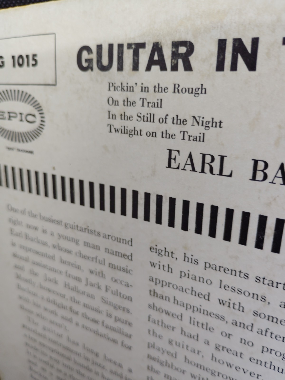 EARL BACKUS: Guitar in the night Fair 10 Inch Vinyl