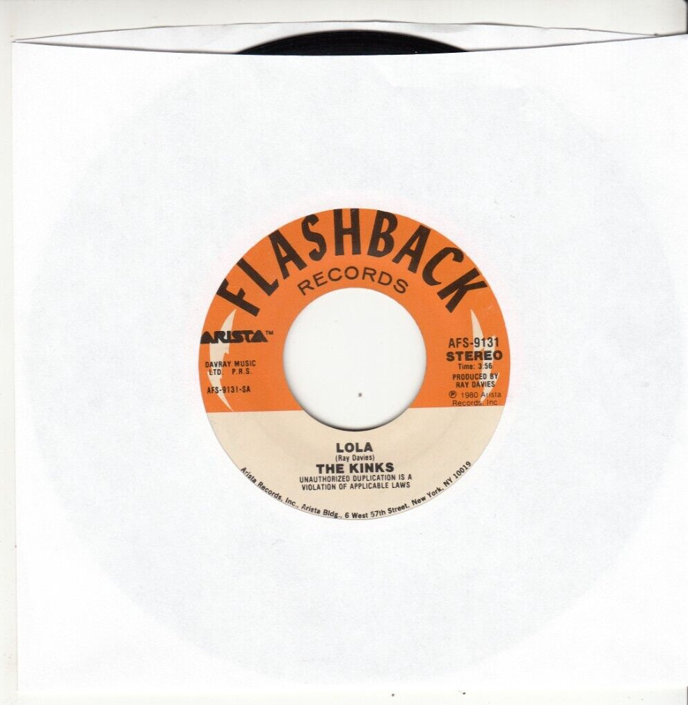 THE KINKS – LOLA/YOU REALLY GOT ME – LIVE VERSIONS – REISSUE 45 – GREAT SHAPE