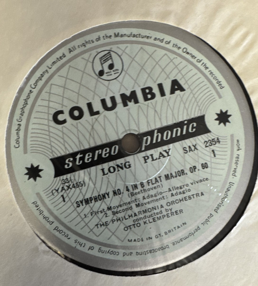 SAX 2354 Beethoven Symphony No. 4 Klemperer Philharmonia B/S
