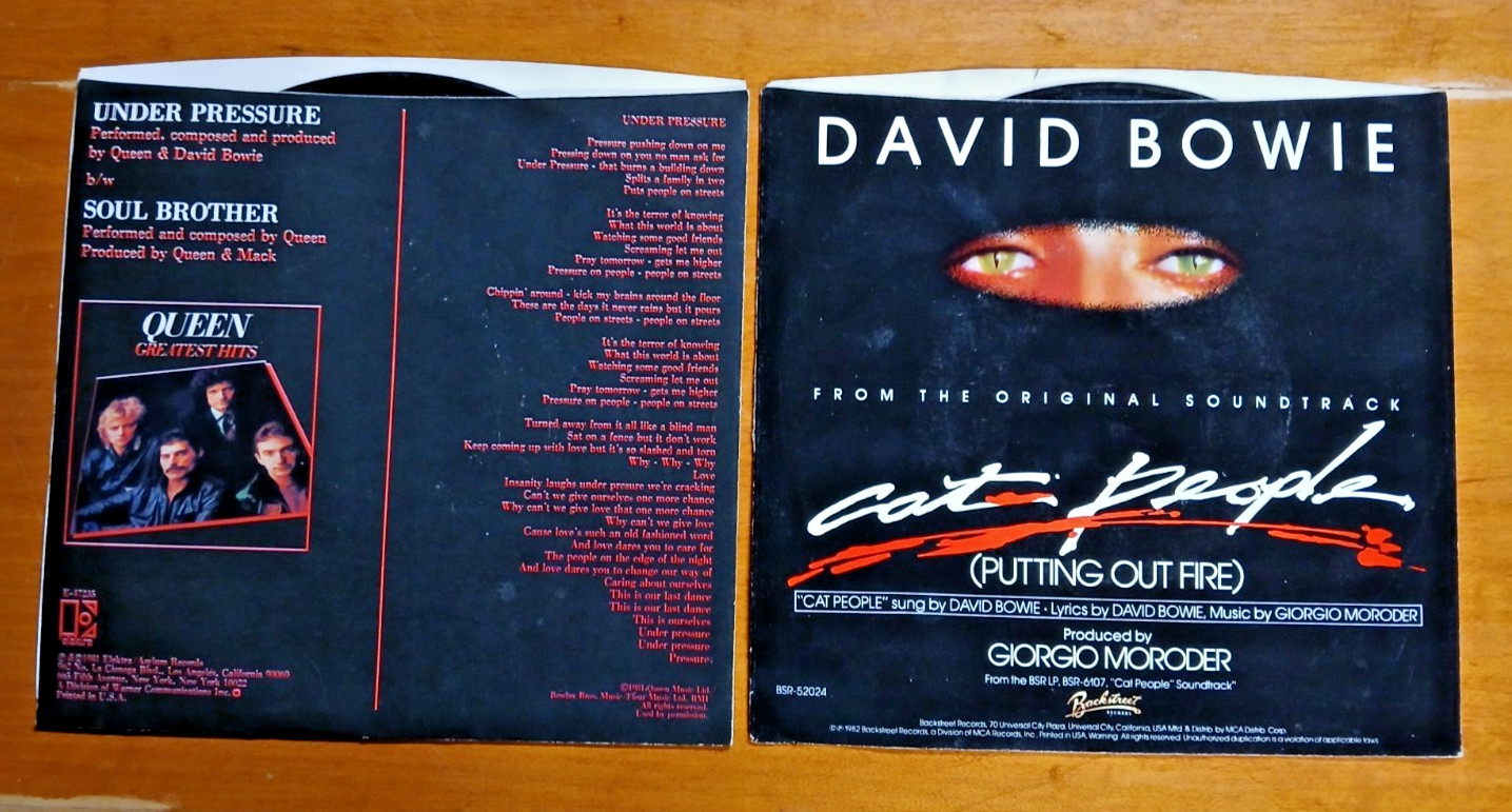 Queen & David Bowie Under Pressure – David Bowie Cat People – 45 RPM Vinyl Promo