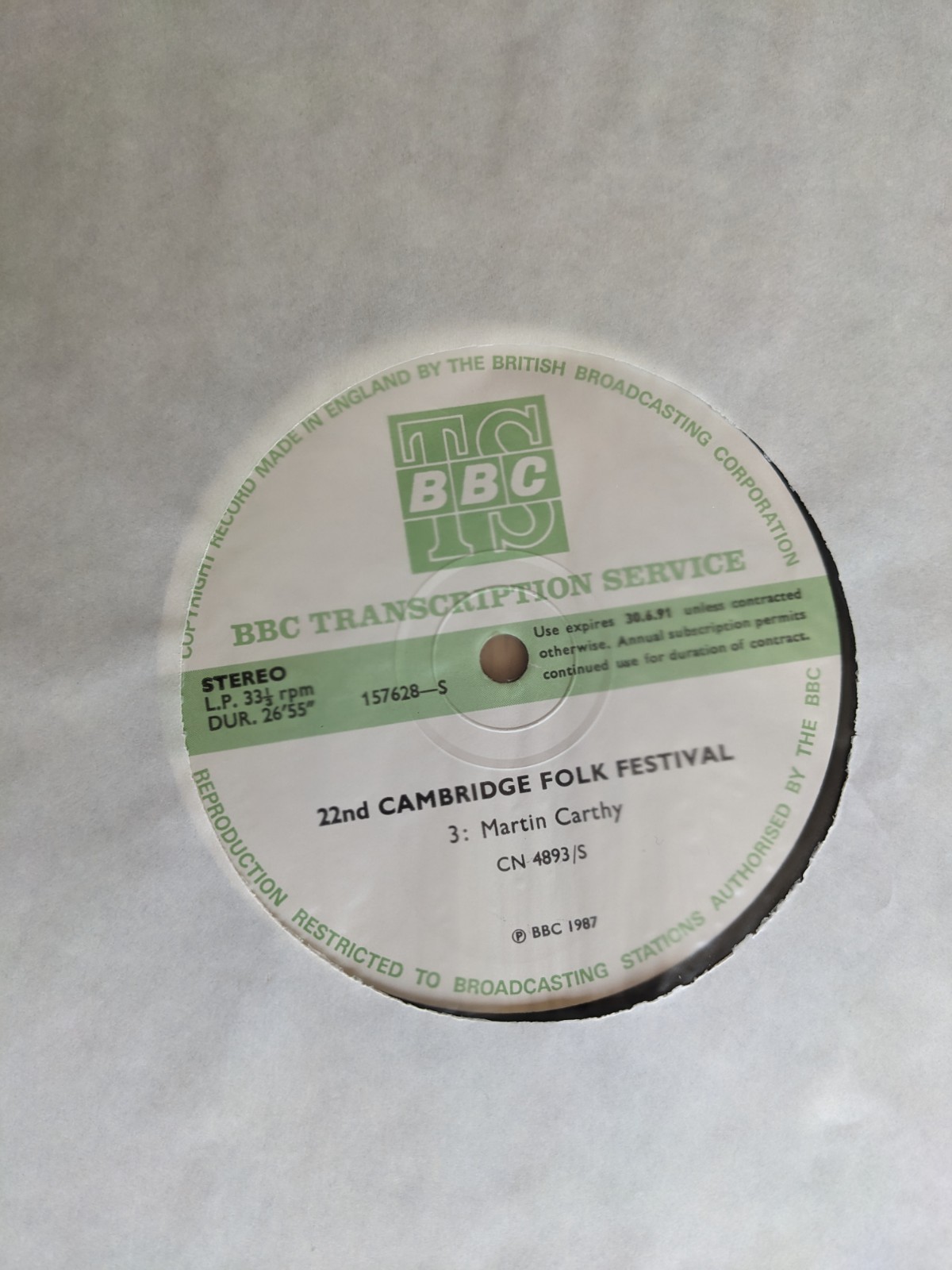 Martin Carthy Rare BBC Transcription Service Vinyl 1987 Cambridge Folk Festival.