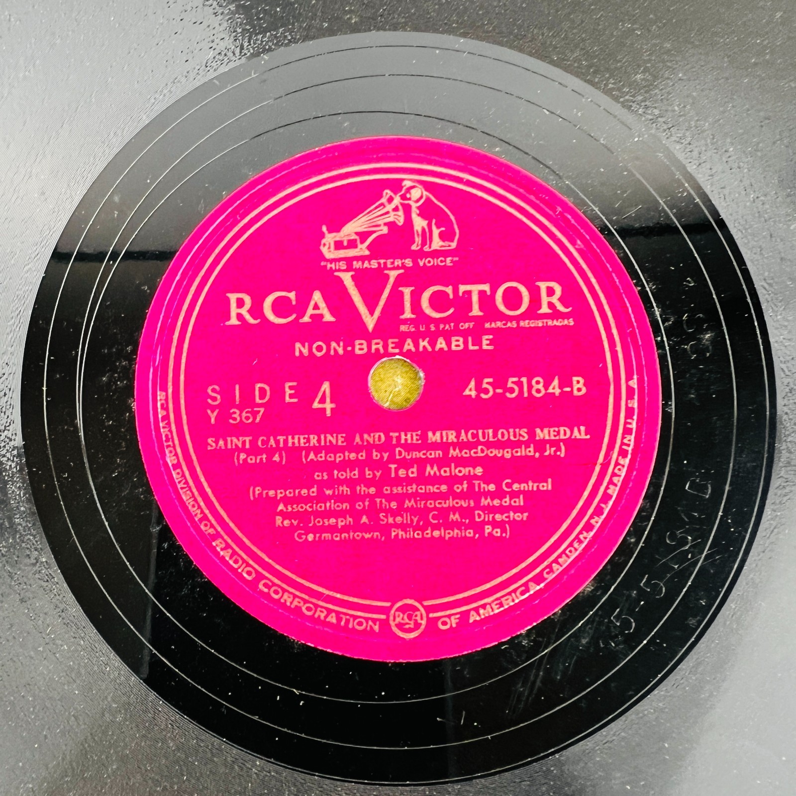 Ted Malone – Saint Catherine And The Miraculous Medal 78RPM Single Record 2x 10″