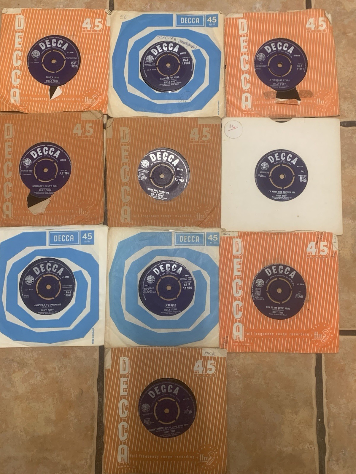 10 X Billy Fury Vinyl 7” Single Record Collection Job Lot R1 Love Nothin Shakin