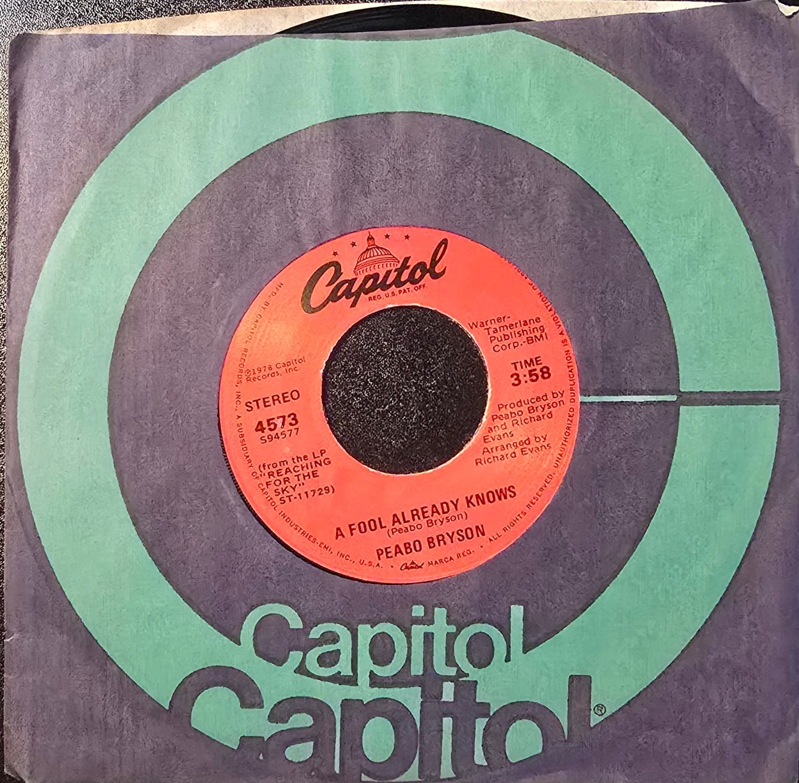 Peabo Bryson Lot of 2 Soul Funk 45s Reaching For The Sky & Feel The Fire