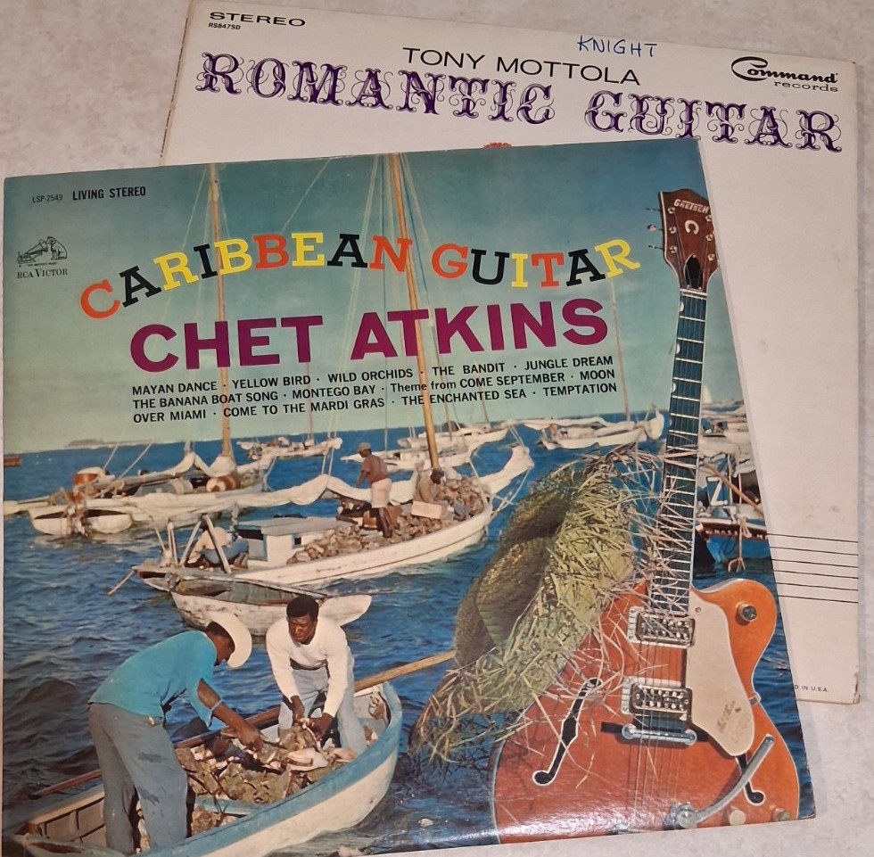 2 GUITAR Romantic Caribbean RECORDS Chet Atkins, Tony Mattola Vinyl 12″ LPs