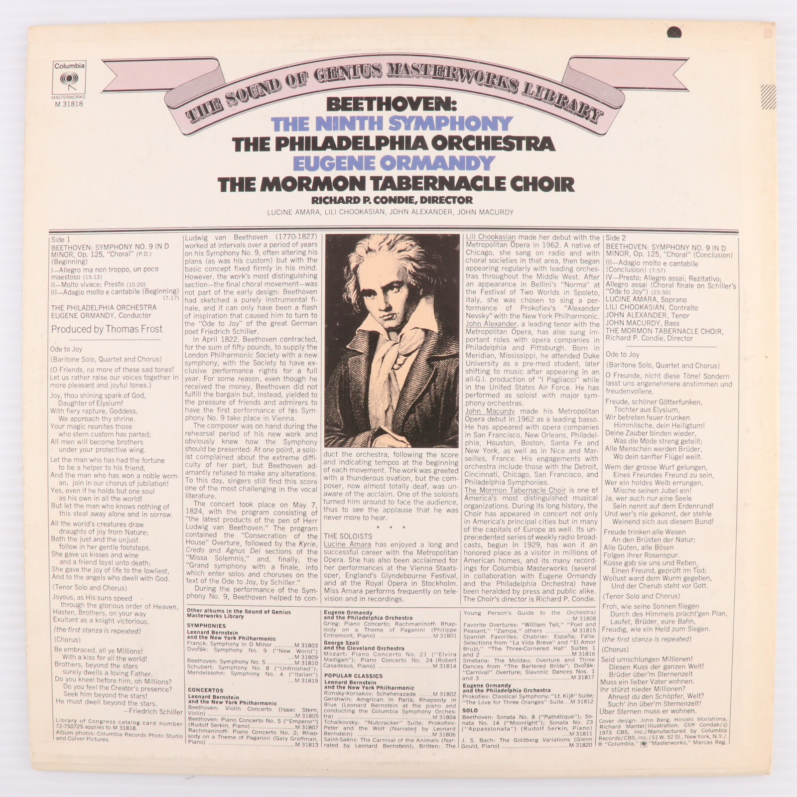 Beethoven / Ormandy – Symphony No. 9 In D Minor, Op. 125 1973 LP Record M 31818