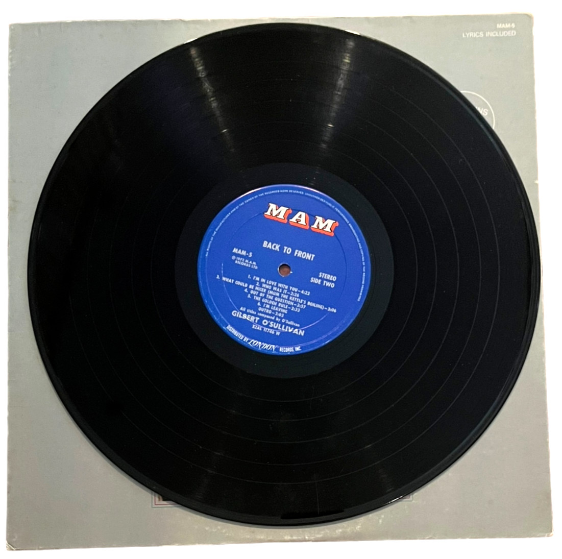 Gilbert O’Sullivan – Back to Front – MAM Record MAM-5 – 12″ 33rpm Record