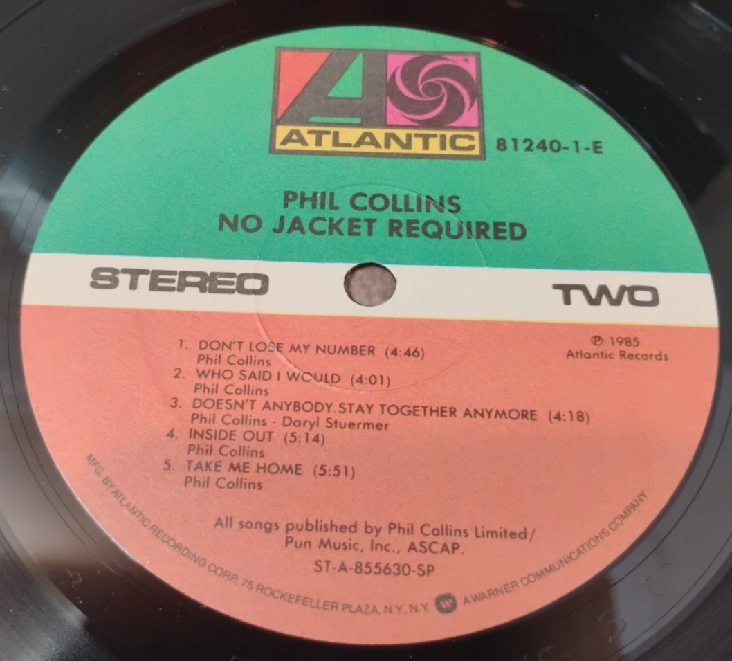 Vintage 1985 Phil Collins “No Jacket Required” Vinyl (81240-1) Atlantic Record