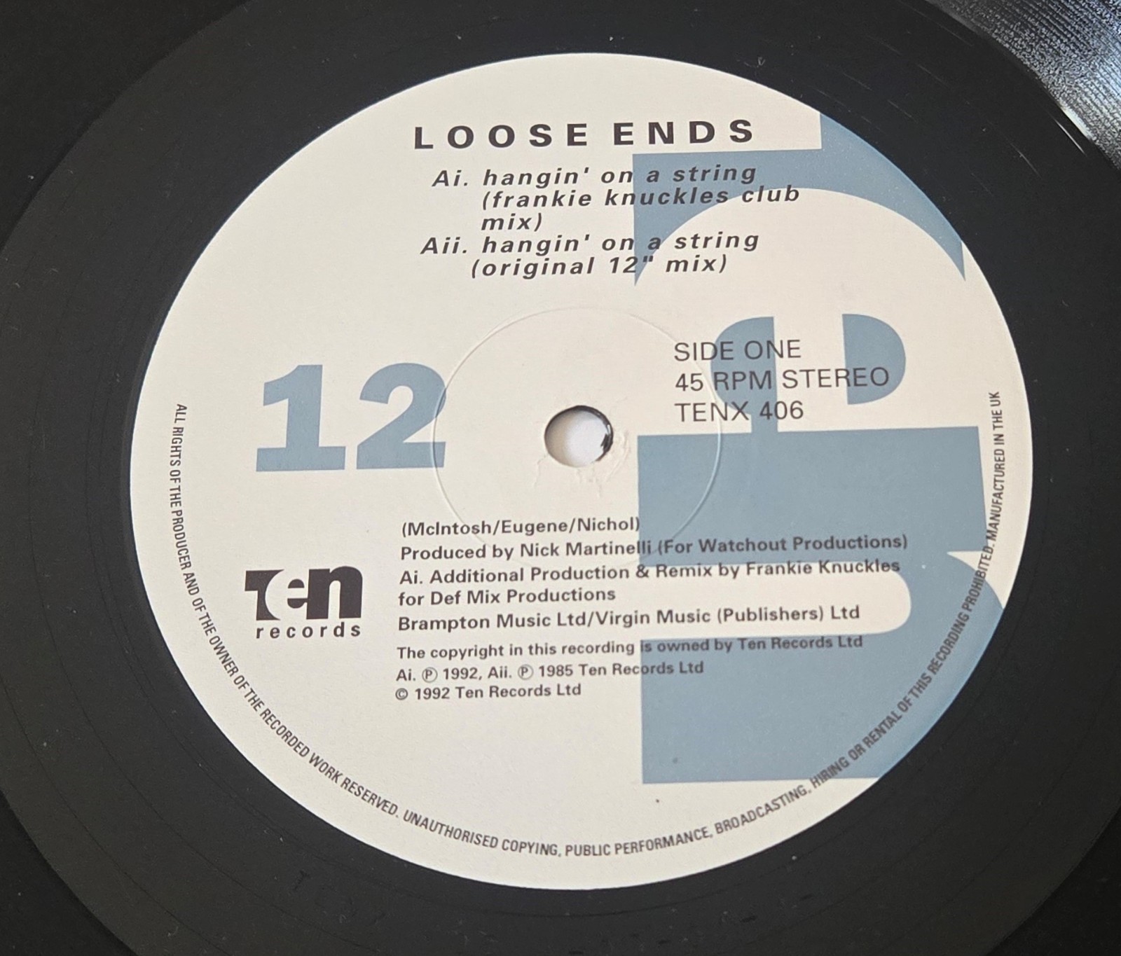 LOOSE ENDS Hangin On A String 12″ Single Vinyl Frankie Knuckles Remix
