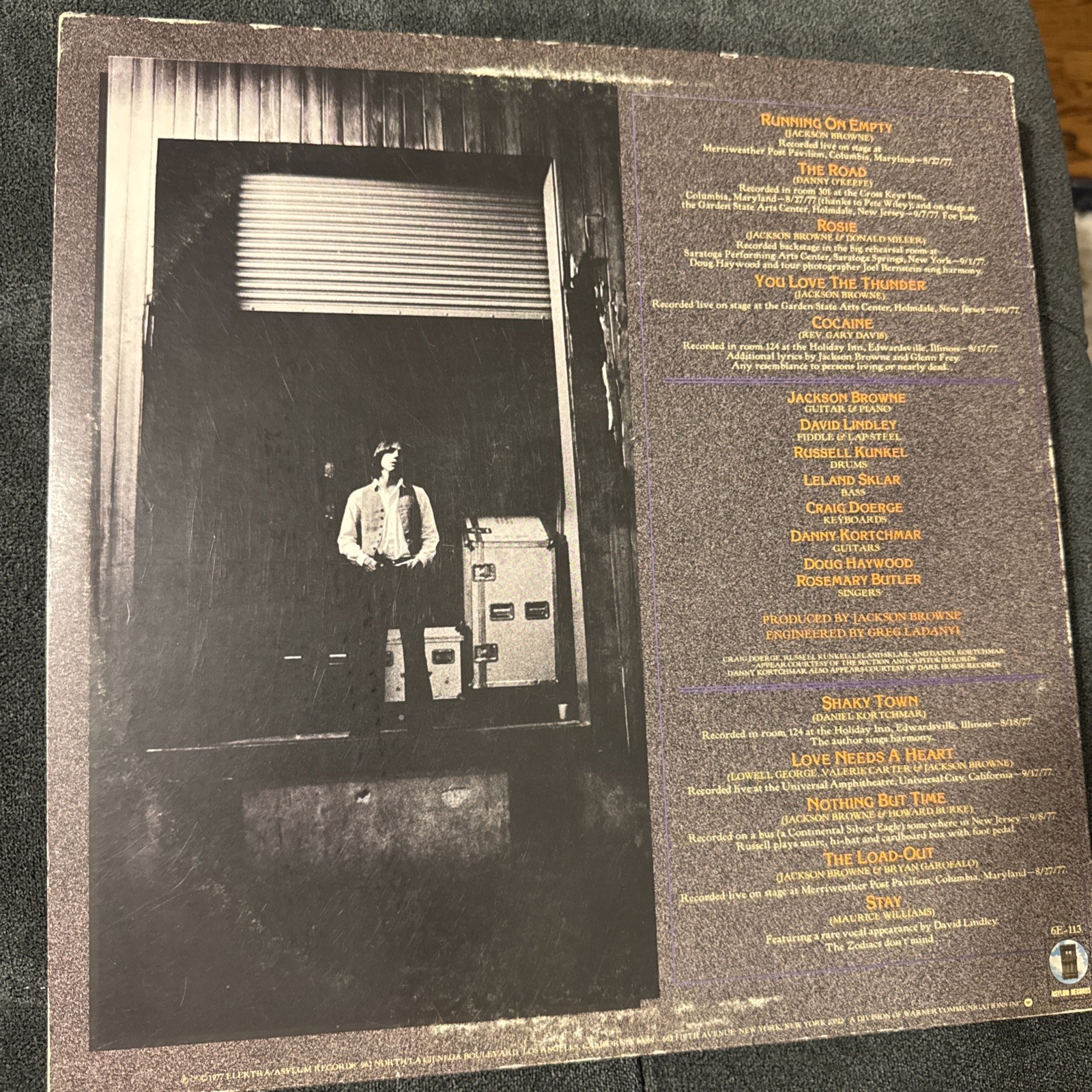 Jackson Browne Running On Empty Original 1977 Asylum Records Vinyl VG 6E-113-A