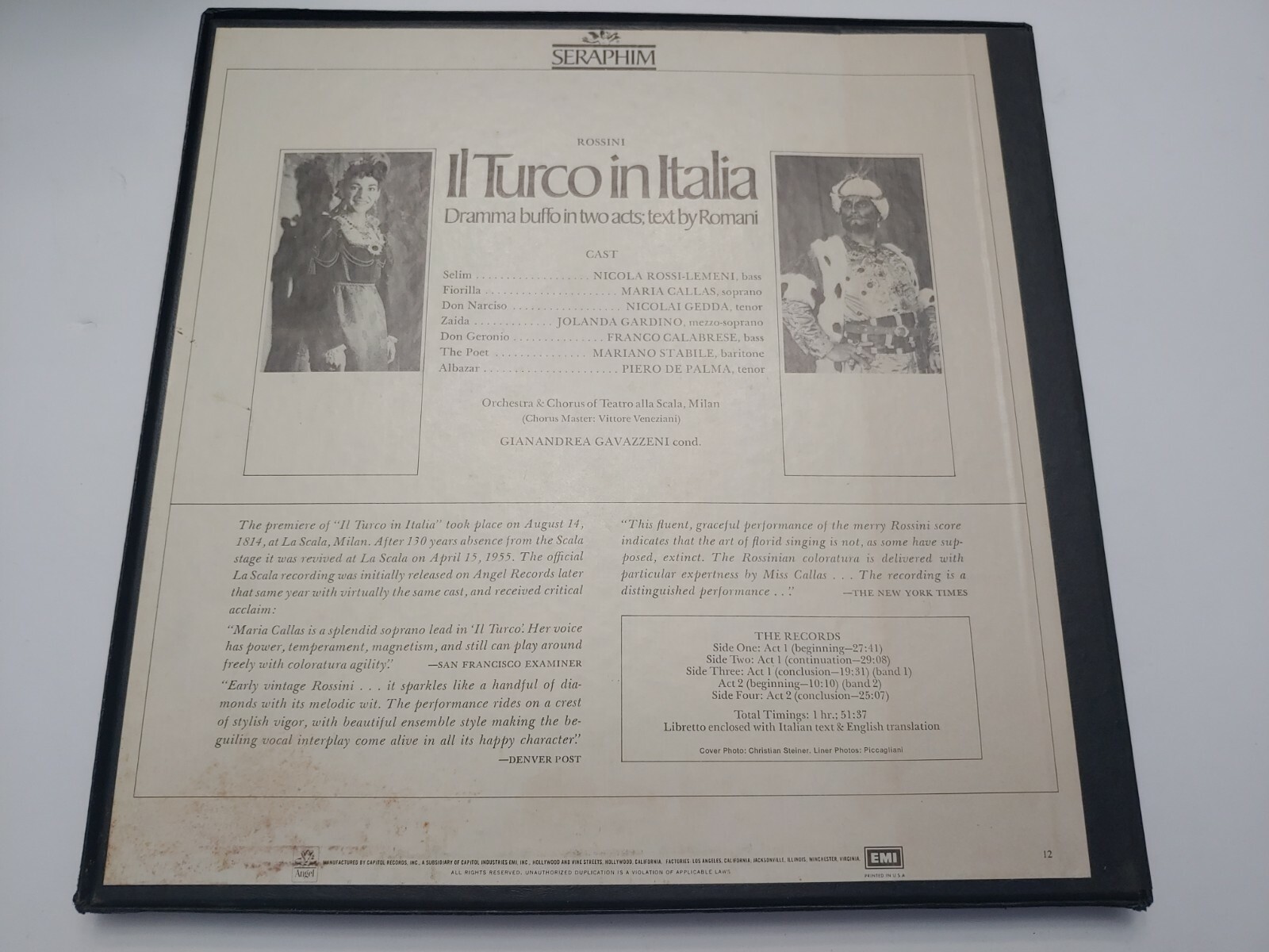 2LP Vinyl Record BOX SET Rossini IL Turco in Italia Stereo Callas Gedda Seraphim