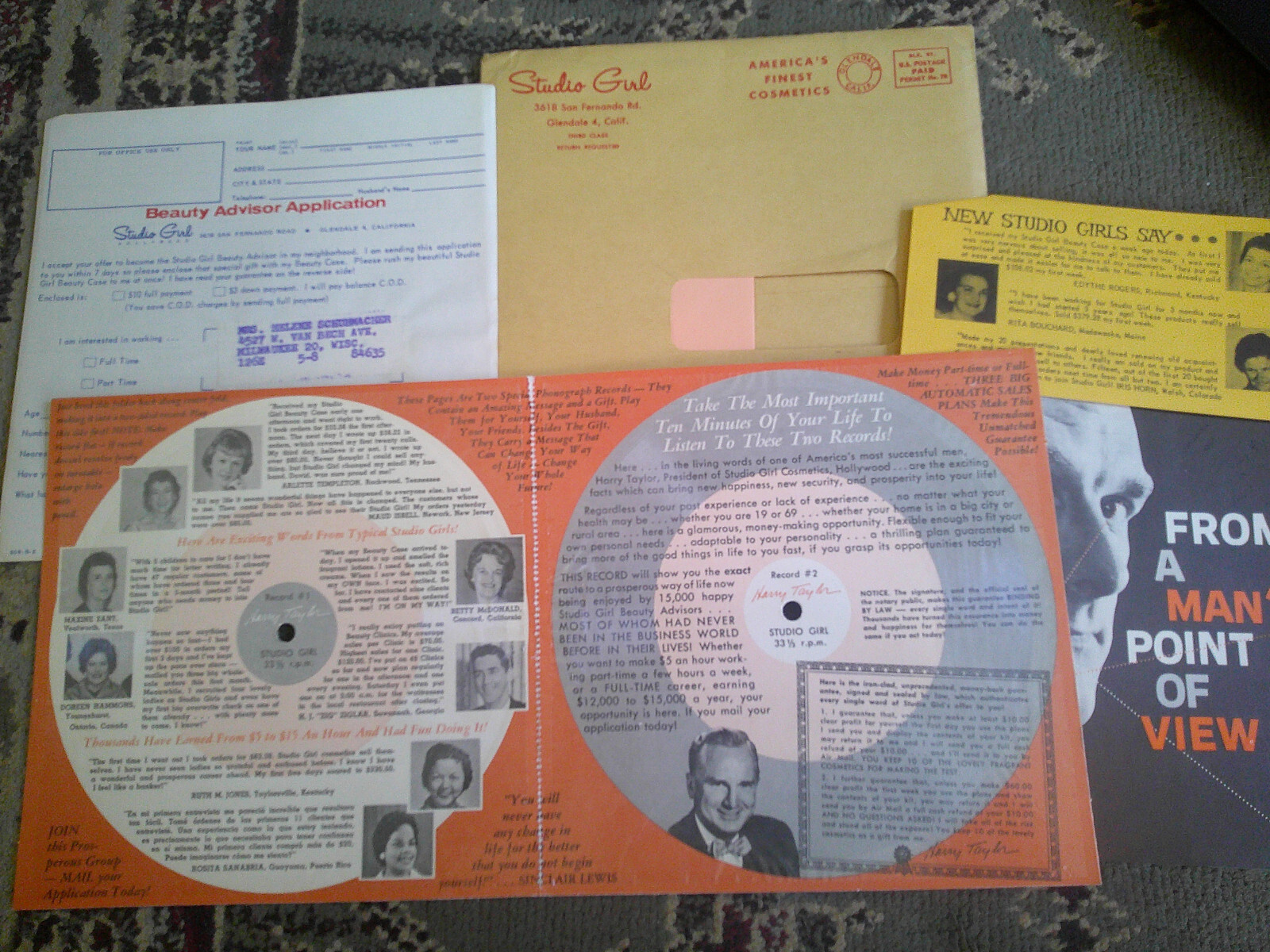 ADVERTISING 2 7″ CARDBOARD RECORDS/STUDIO GIRL / HARRY TAYLOR/ KIT