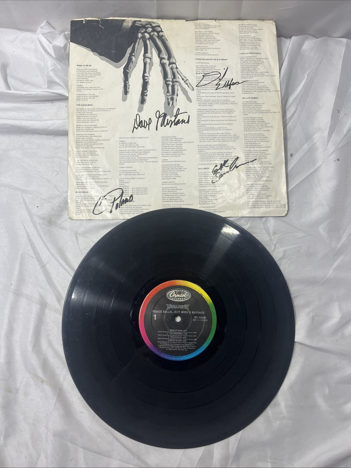Signed! Megadeth 1986 Peace Sells Capitol Records ST-12526 Inner Sleeve & Record