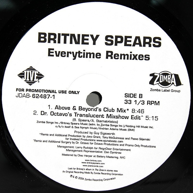 Britney Spears – “Everytime (Remixes)” 2004 – 12″ SINGLE – Jive Records – USED