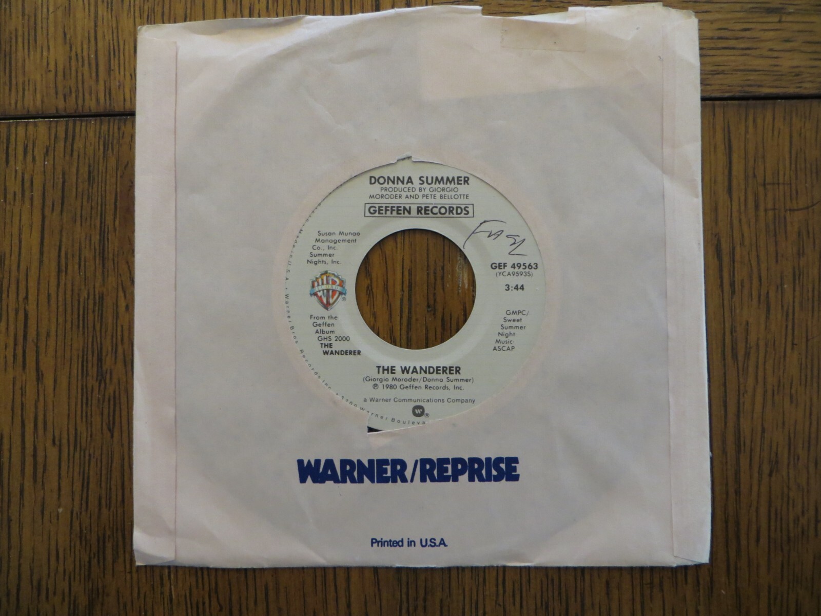 Donna Summer – The Wanderer / Stop Me – 1980 – Geffen Records GEF49563 7″ Single