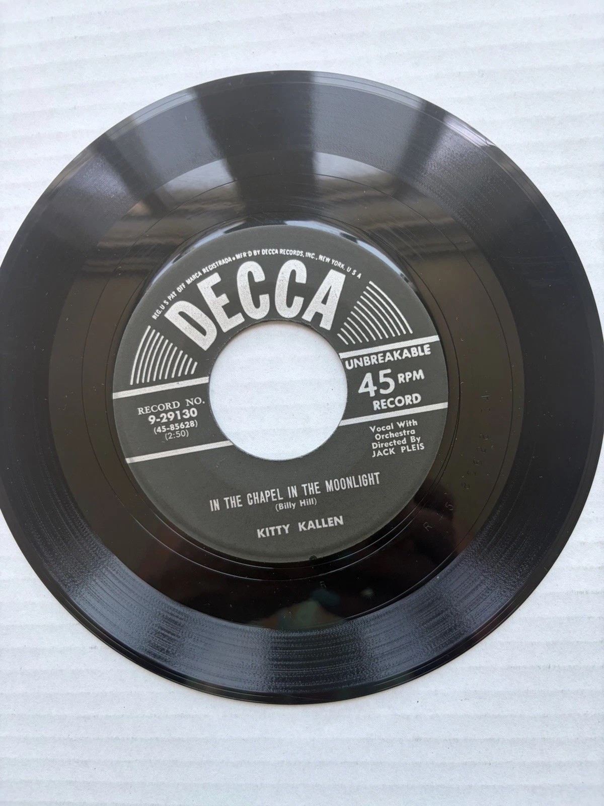 Kitty Kallen In The Chapel In The Moonlight 45 RPM Decca 9-29130