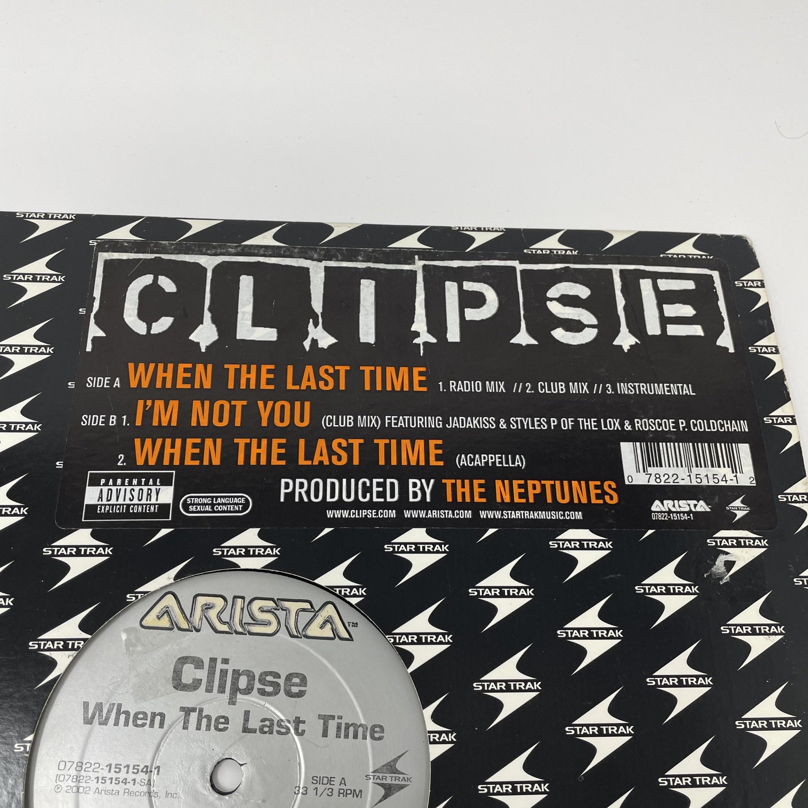 Clipse Vinyl 12″ Single When The Last Time Hip Hop Rap Arista 2002 Neptunes
