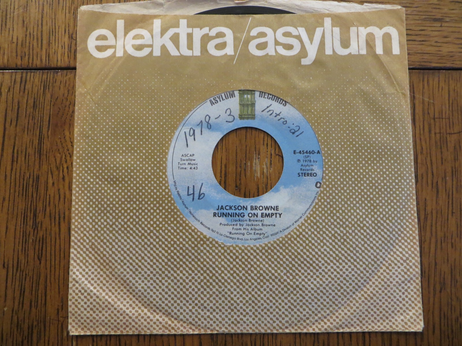 Jackson Browne – Running On Empty – 1978 – Asylum Records E-45460 7″ Single VG