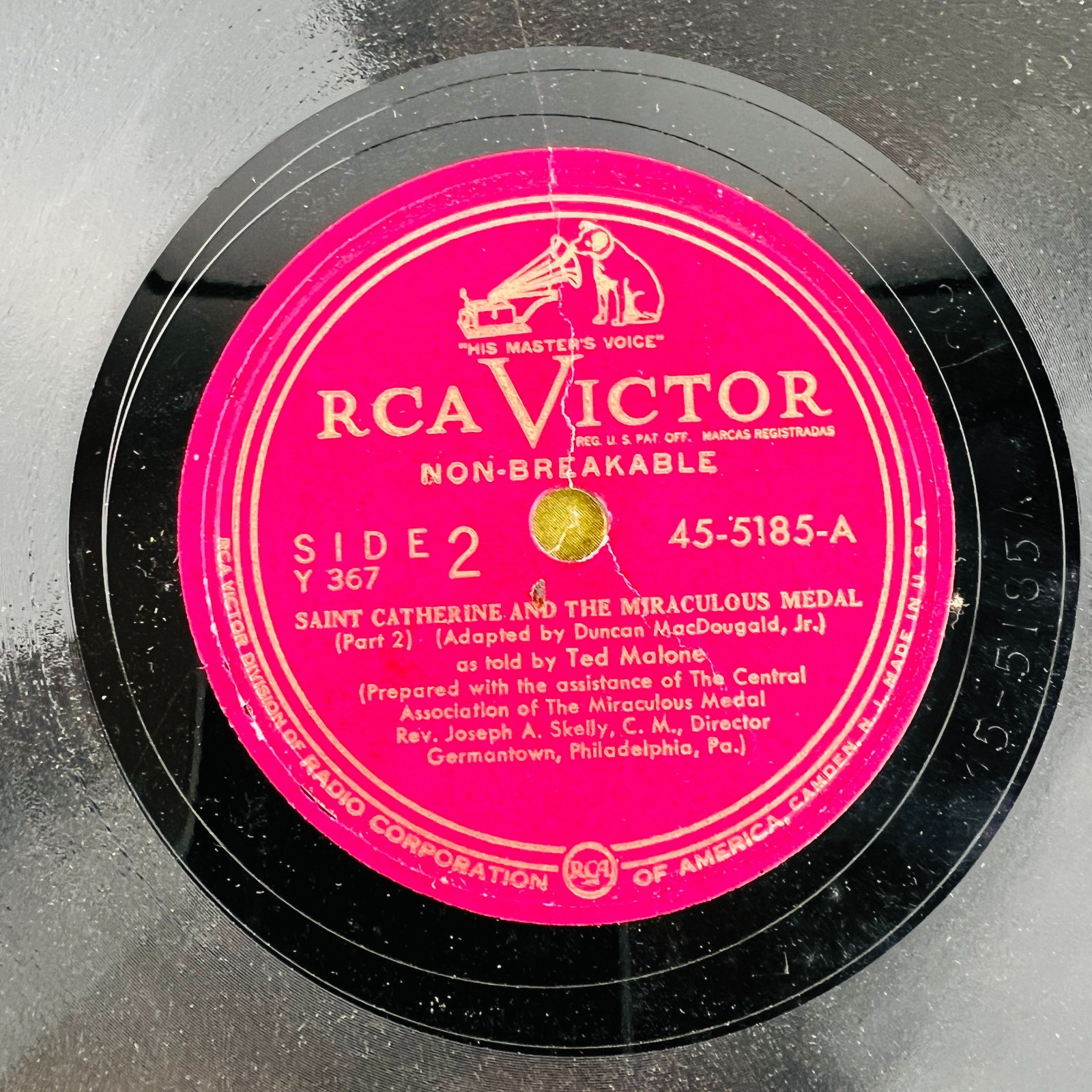 Ted Malone – Saint Catherine And The Miraculous Medal 78RPM Single Record 2x 10″