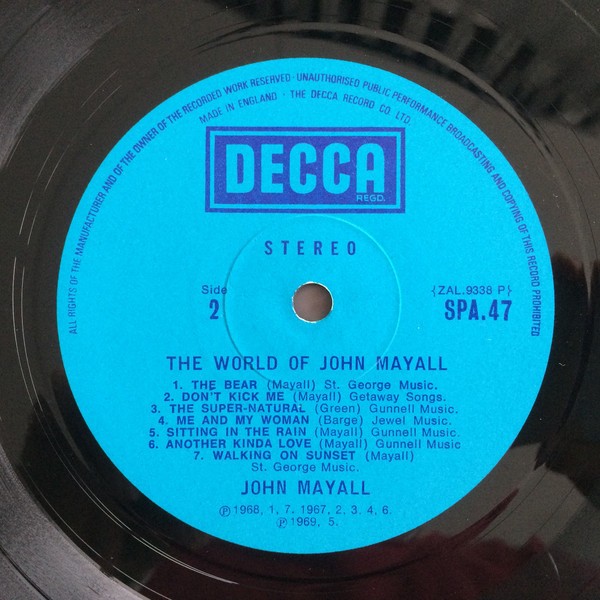 John Mayall – The World Of John Mayall 1970 LP, Comp Decca SPA 47 Very Good Plus