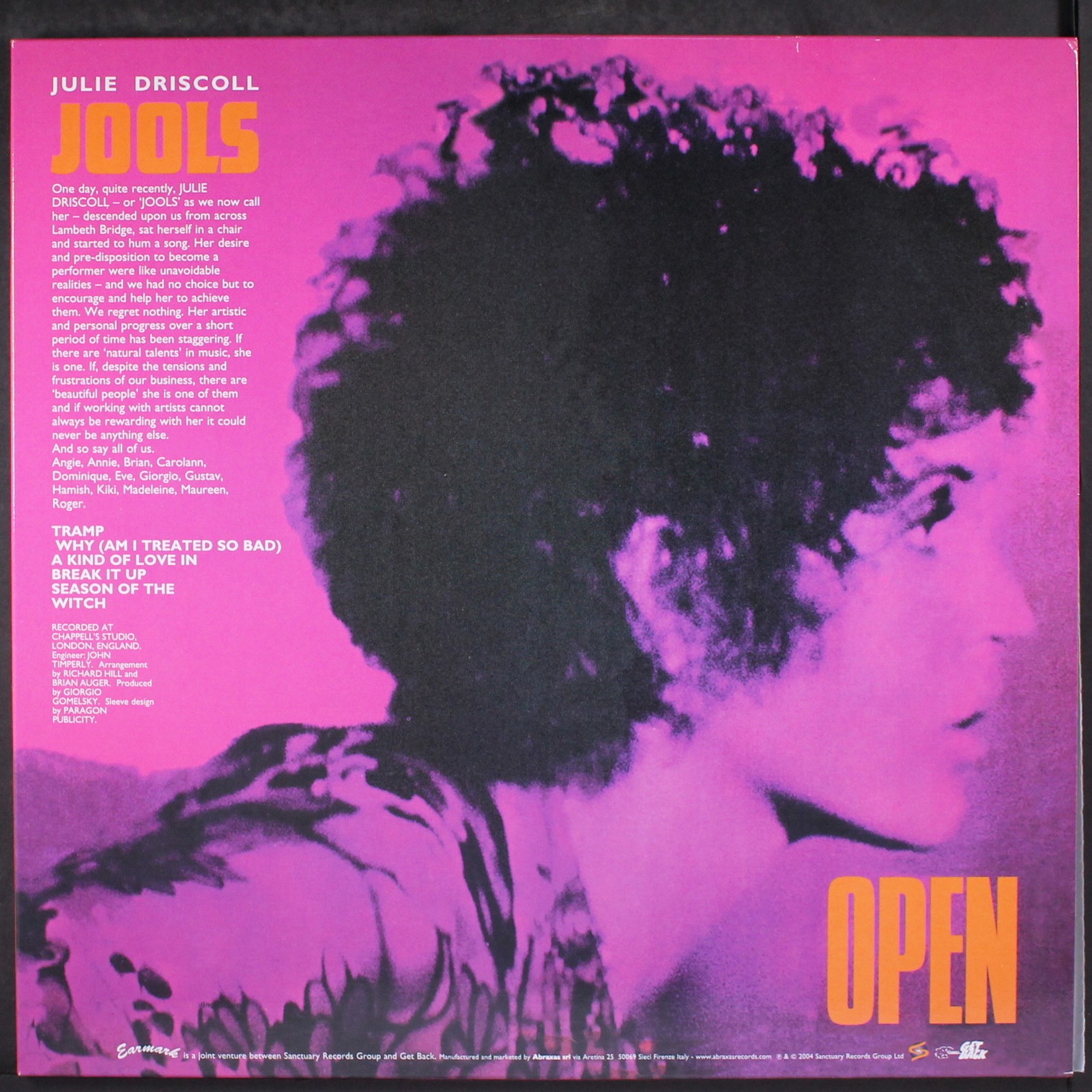 JULIE DRISCOLL & BRIAN AUGER: open Earmark 12″ 2x LP 33 RPM Italy
