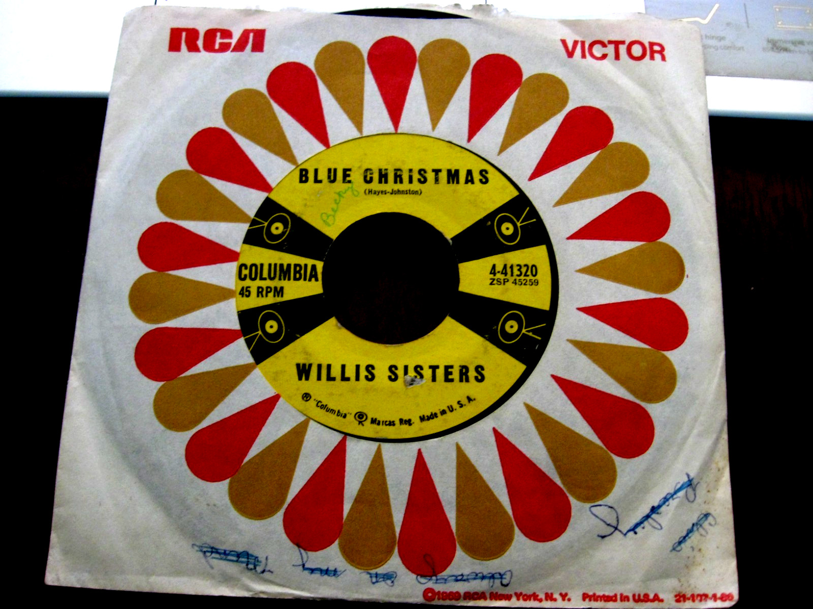WILLIS SISTERS/ Little Cindy 45 ~ BLUE CHRISTMAS / HAPPY BIRTHDAY JESUS 1958 VG