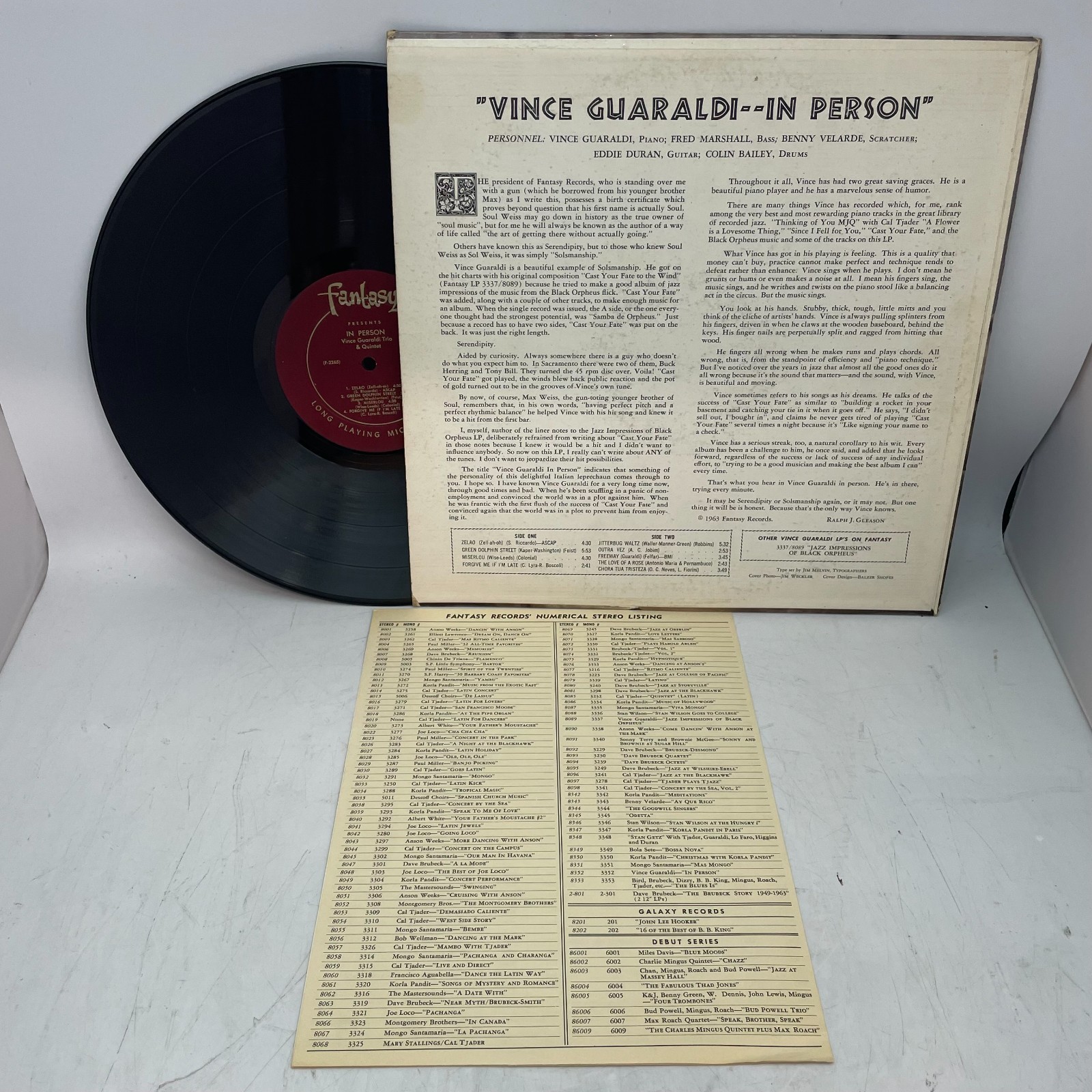 Vince Guaraldi ‎In Person Vinyl LP OG US 1963 Mono VG/VG+ Bossa Nova Jazz