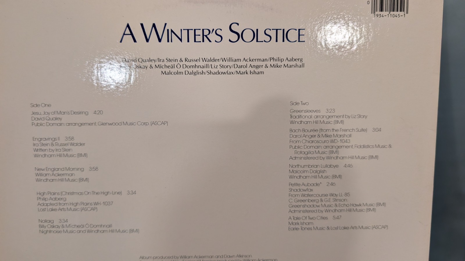Windham Hill Artists – A Winter’s Solstice LP 1985 Windham Hill WH-1045 NM/EX