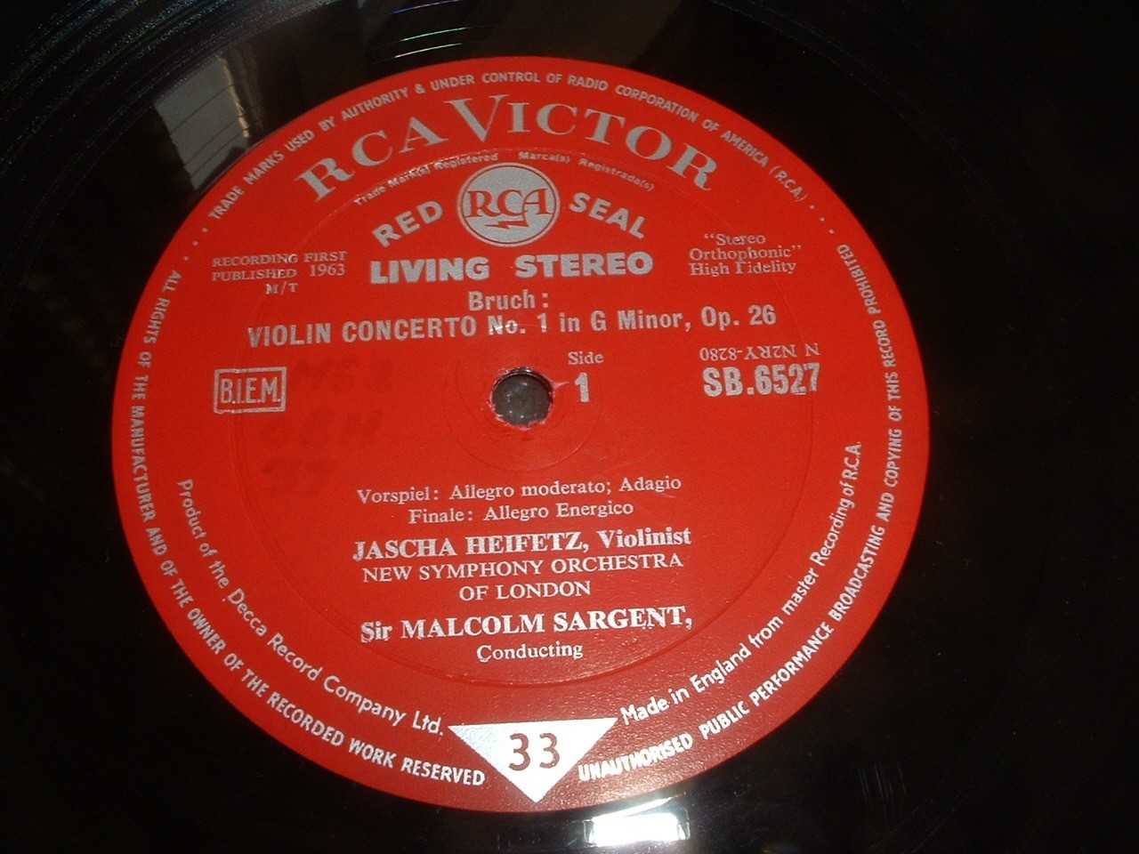 Heifetz Bruch Mozart Violin Concertos RCA Living Stereo UK LP SB6527 EX/VG+