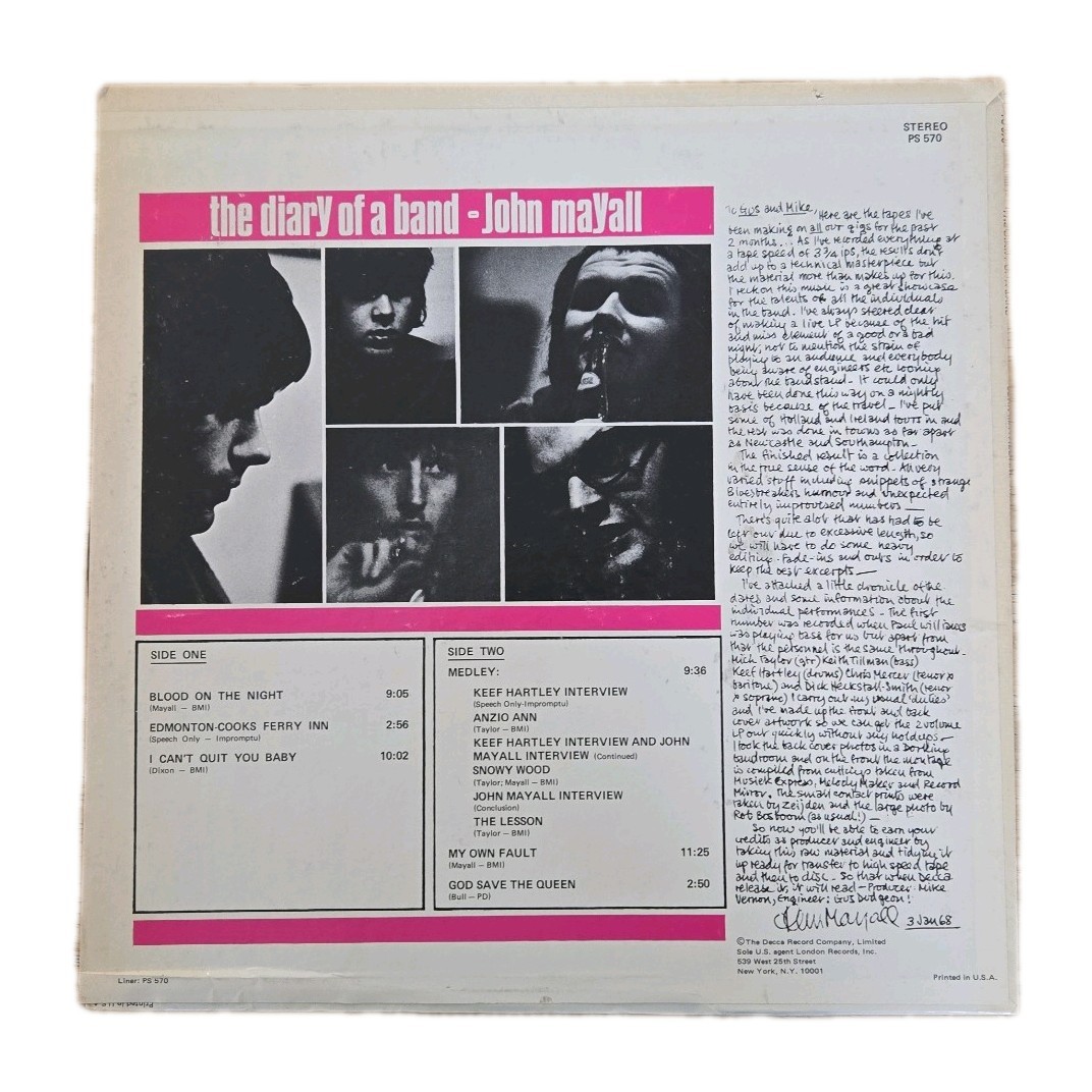 John Mayall & Bluesbreakers Diary of A Band 1968 LP Vinyl Record PS570