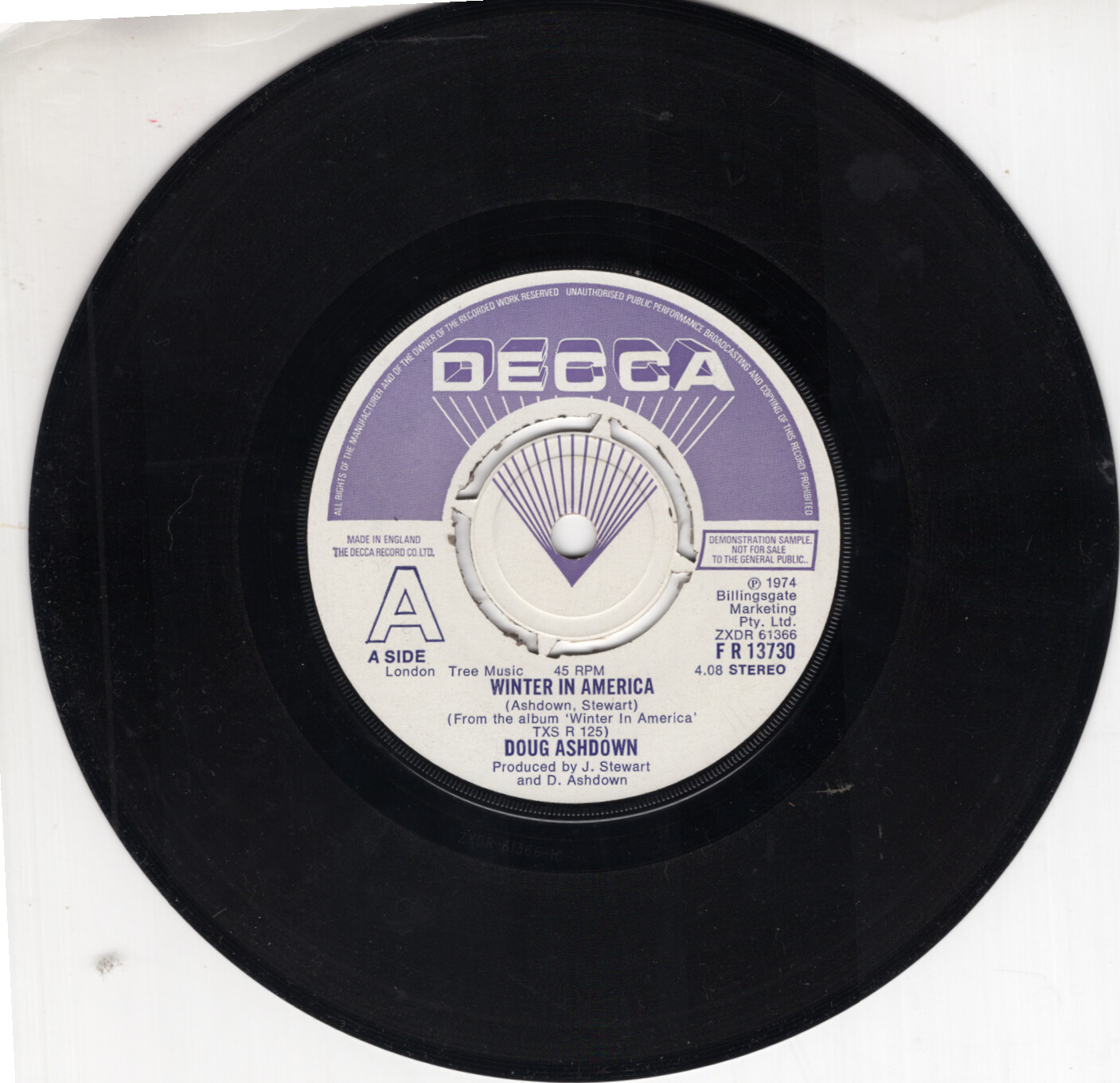 DOUG ASHDOWN ~ Winter In America ~ Rare 1974 UK PROMO 2-track 7″ vinyl single