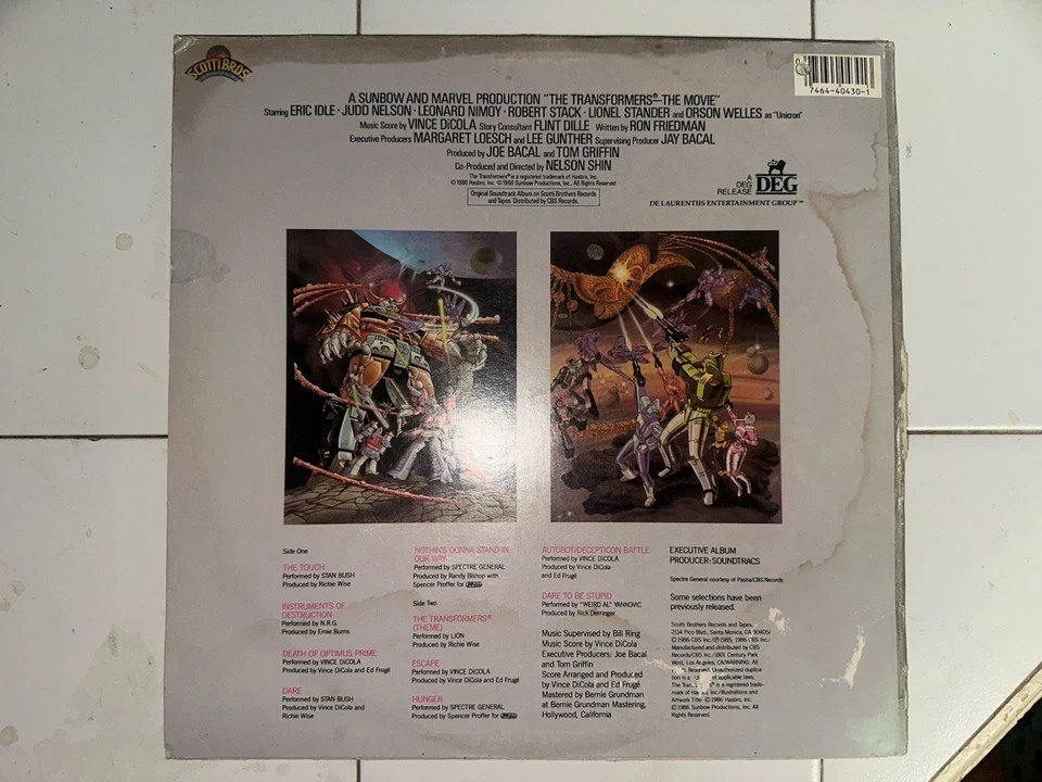 Transformers Movie LP Original Vinyl Soundtrack OST 1986 Scotti Brothers SZ40430