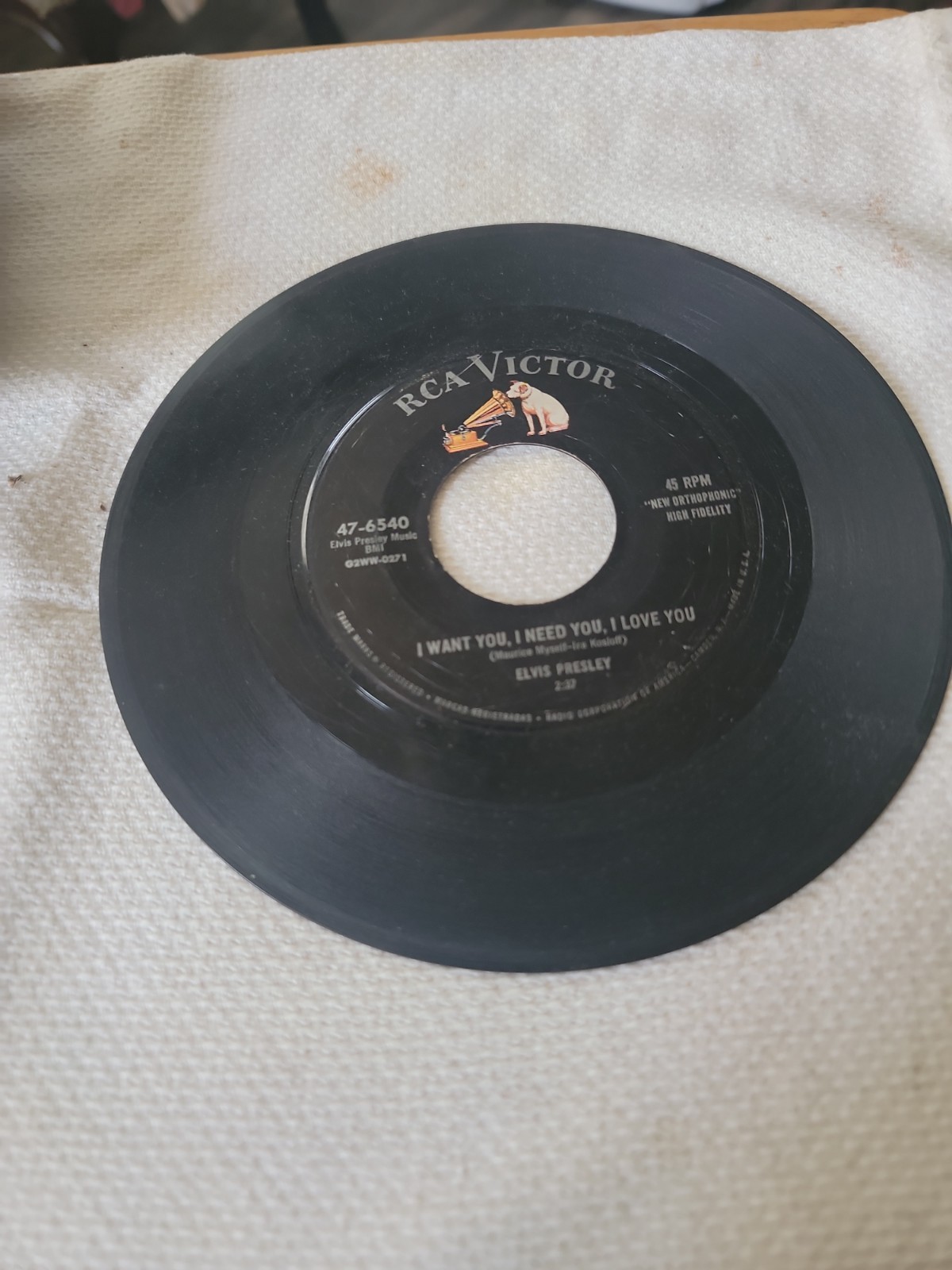 Vintage 1956 RCA Victor 45 RPM Vinyl Record Recorded By Elvis Presley A Side “I