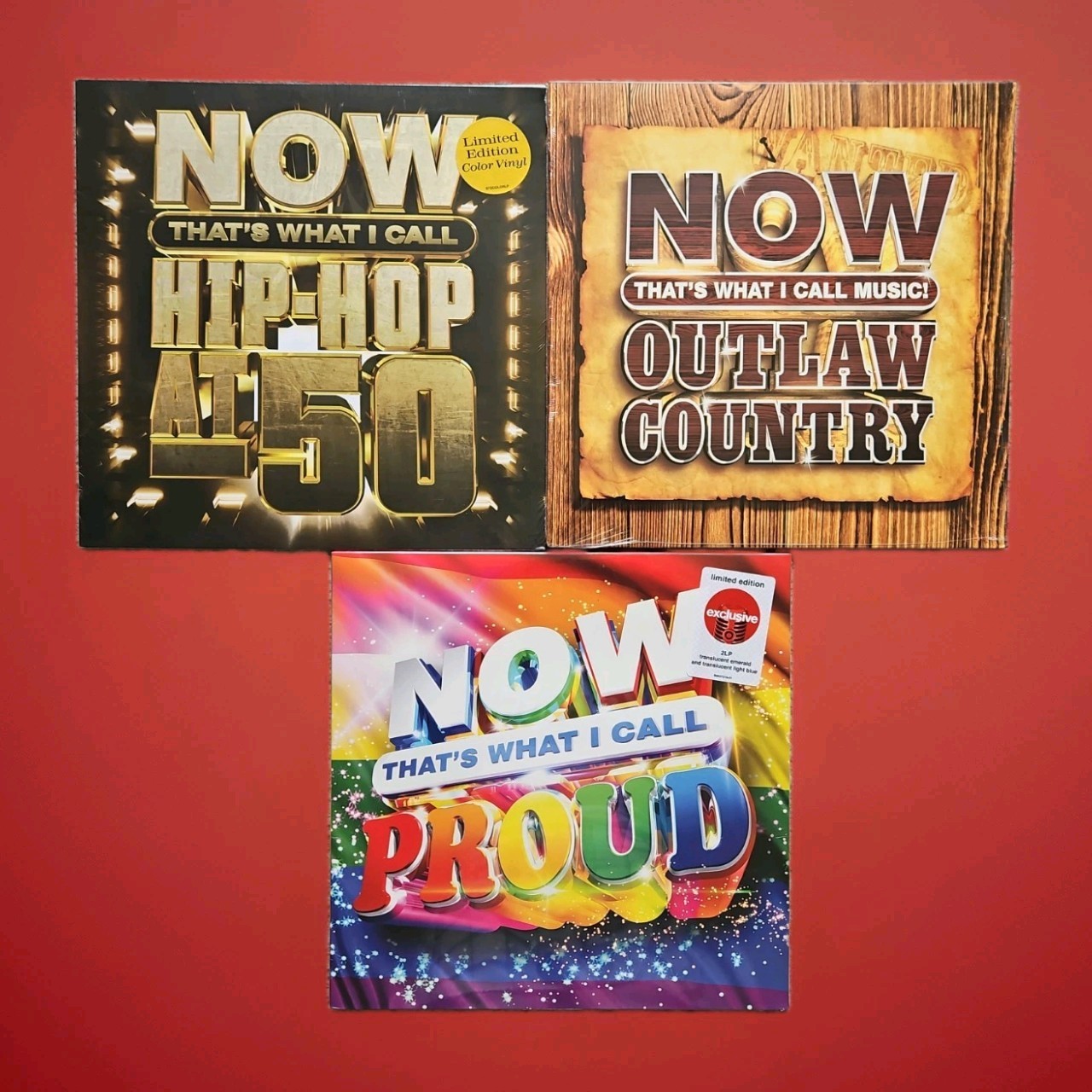Lot of 3 Now That’s What I Call Music Records (New): Outlaw Country, Proud, Hip
