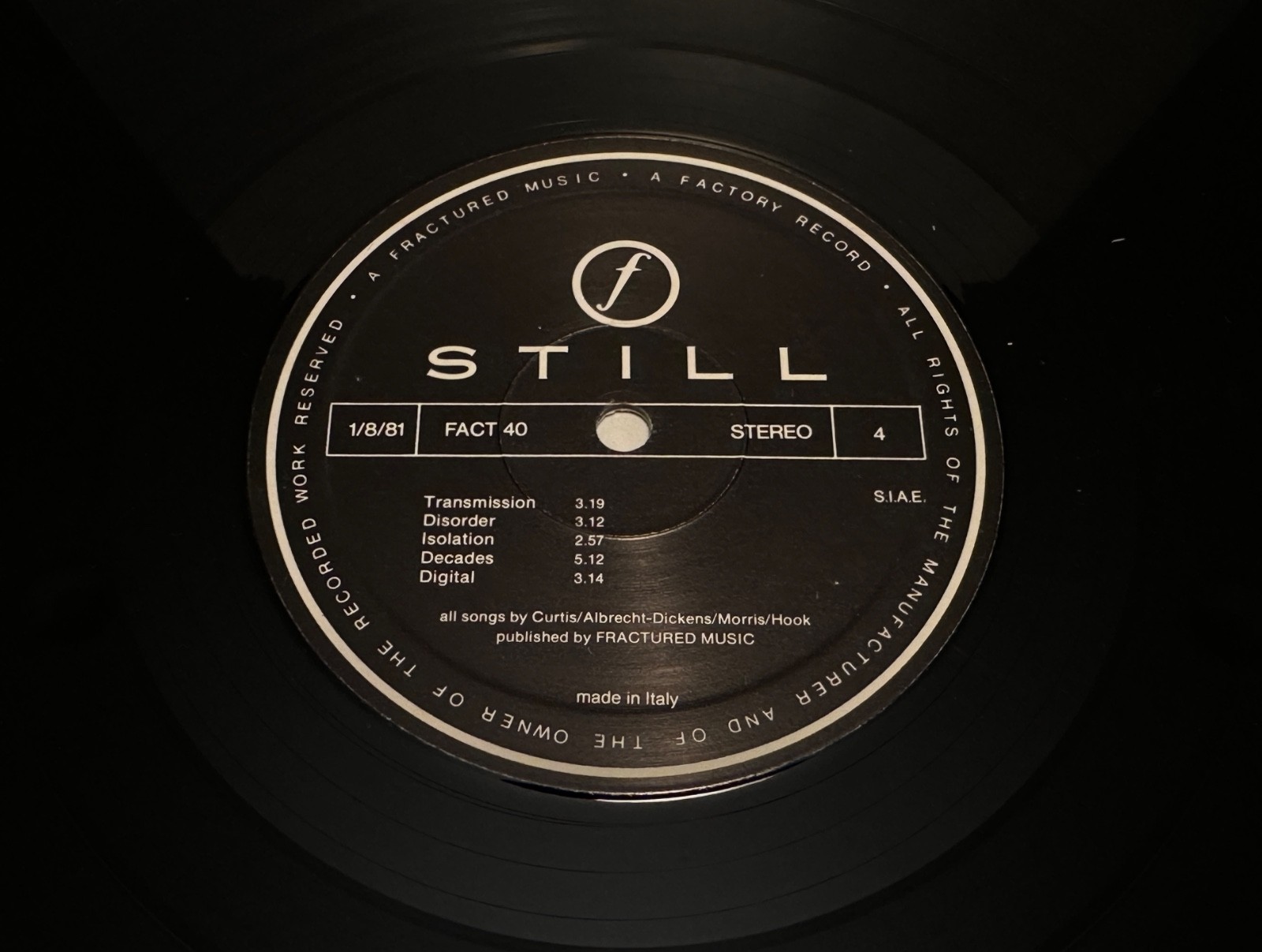 JOY DIVISION / STILL 1981 Factory Records 2xLP Italy FACT 40 Gatefold EX/NM