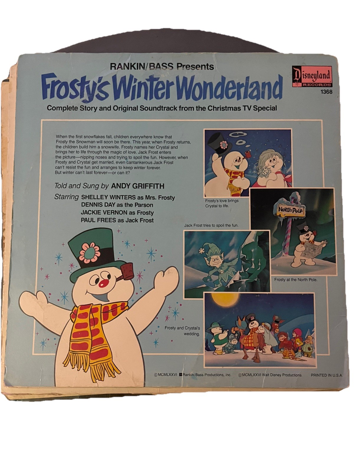 1976 Frosty’s Winter Wonderland LP Vinyl Narrated by Andy Griffith Disneyland