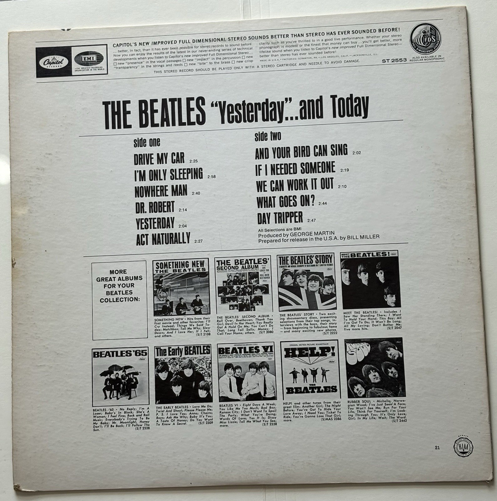 The Beatles Yesterday and Today Vinyl LP Record, T-2553
